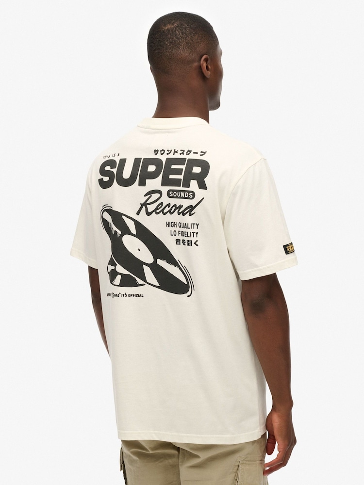 Superdry Cream Record Label Oversized T-Shirt - Image 2 of 5 Superdry Cream Record Label Oversized T-Shirt - Image 2 of 5