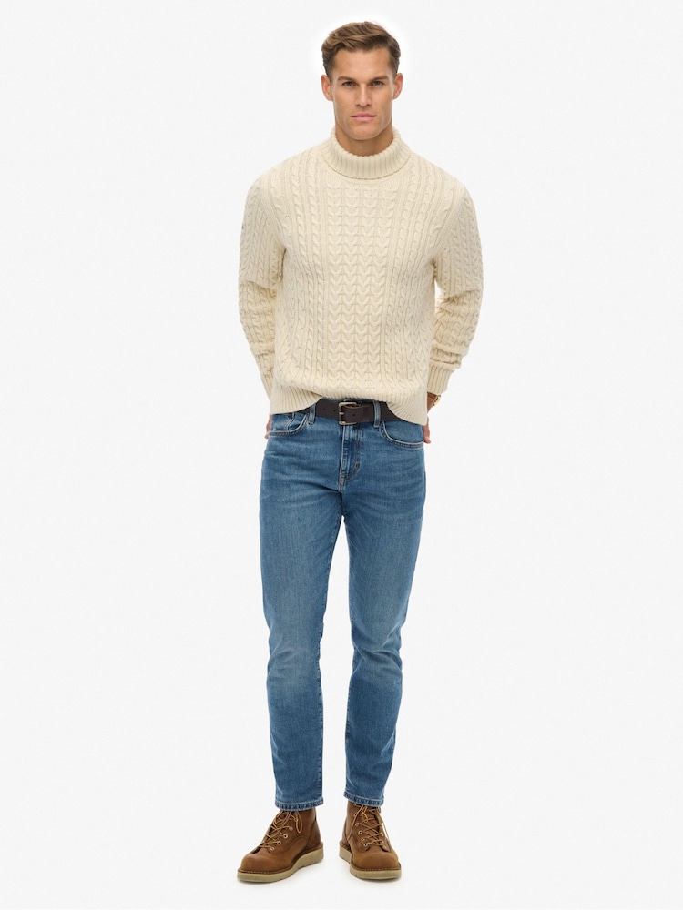 Superdry White Jacob Cable Roll Neck Jumper - Image 2 of 5