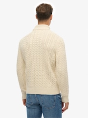 Superdry White Jacob Cable Roll Neck Jumper - Image 3 of 5