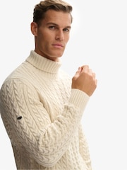 Superdry White Jacob Cable Roll Neck Jumper - Image 4 of 5