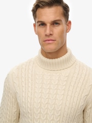 Superdry White Jacob Cable Roll Neck Jumper - Image 5 of 5