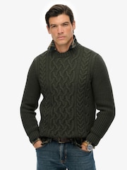 Superdry Green Jacob Cable Knit Jumper - Image 1 of 6