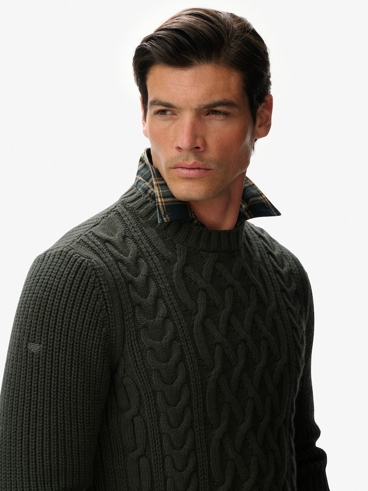 Superdry Green Jacob Cable Knit Jumper - Image 2 of 6