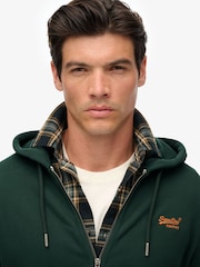Superdry Olive Green Essential Logo Half Brushed Zip Hoodie - Image 4 of 5