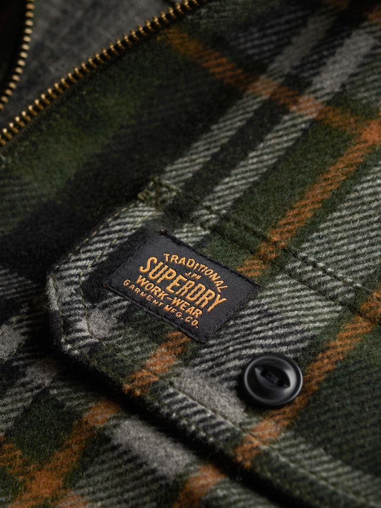 Superdry Green Wool Miller Zip Overshirt - Image 7 of 7 Superdry Green Wool Miller Zip Overshirt - Image 7 of 7