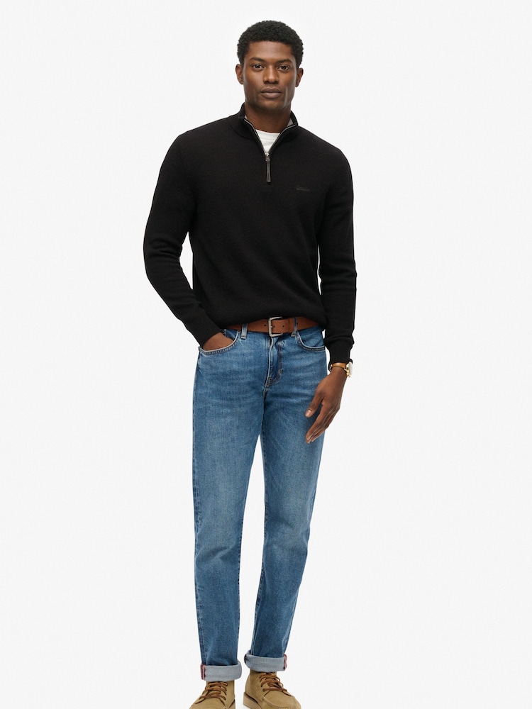 Superdry Black Wool Blend Half Zip Jumper - Image 2 of 6 Superdry Black Wool Blend Half Zip Jumper - Image 2 of 6