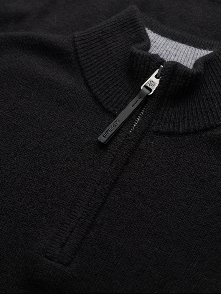 Superdry Black Wool Blend Half Zip Jumper - Image 6 of 6 Superdry Black Wool Blend Half Zip Jumper - Image 6 of 6