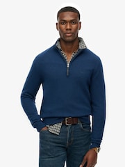 Superdry Dusk Navy Marl Wool Blend Half Zip Jumper - Image 1 of 5