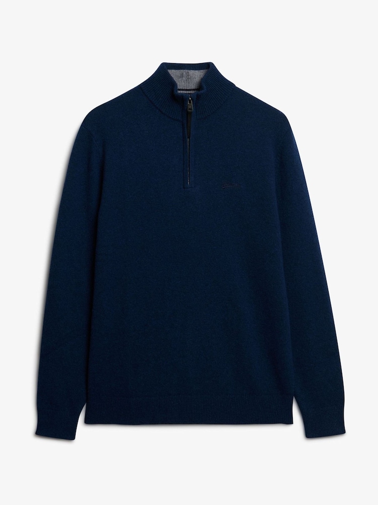 Superdry Dusk Navy Marl Wool Blend Half Zip Jumper - Image 5 of 5