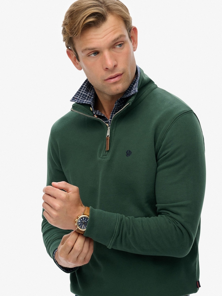 Superdry Green Preppy Half Zip Jumper - Image 1 of 5 Superdry Green Preppy Half Zip Jumper - Image 1 of 5