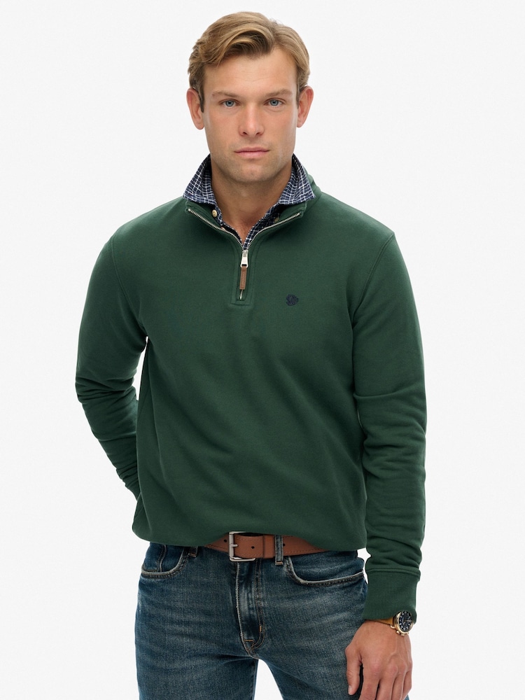 Superdry Green Preppy Half Zip Jumper - Image 2 of 5 Superdry Green Preppy Half Zip Jumper - Image 2 of 5