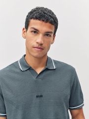 BOSS Grey Tipped Polo Shirt - Image 4 of 6