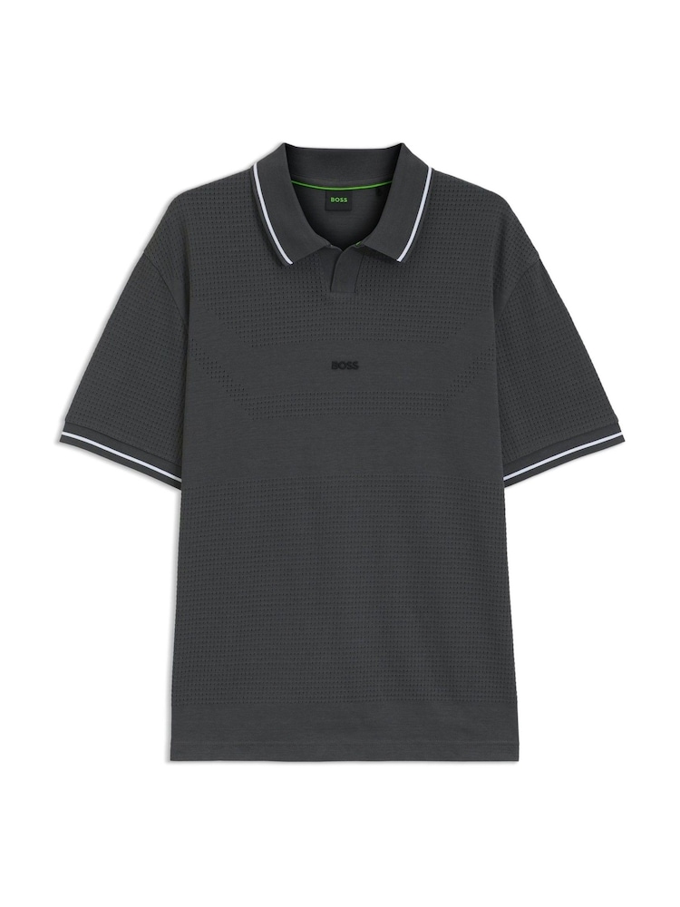 BOSS Grey Tipped Polo Shirt - Image 6 of 6