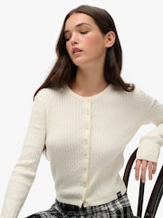 Superdry White Micro Cable Cardigan - Image 3 of 5