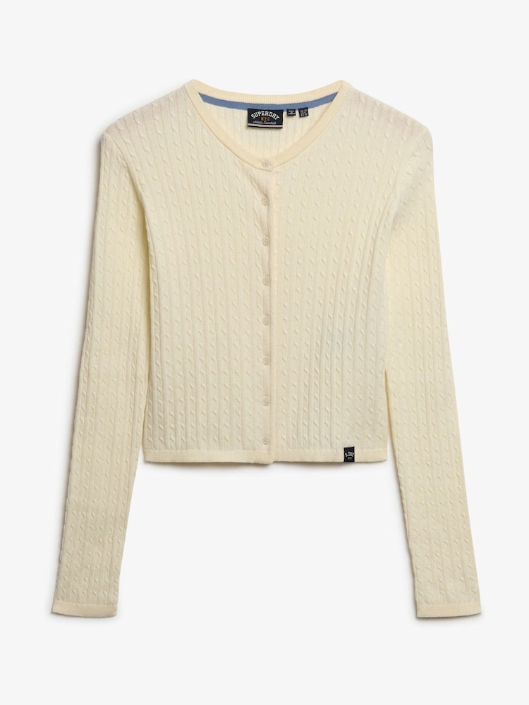 Superdry White Micro Cable Cardigan - Image 5 of 5 Superdry White Micro Cable Cardigan - Image 5 of 5