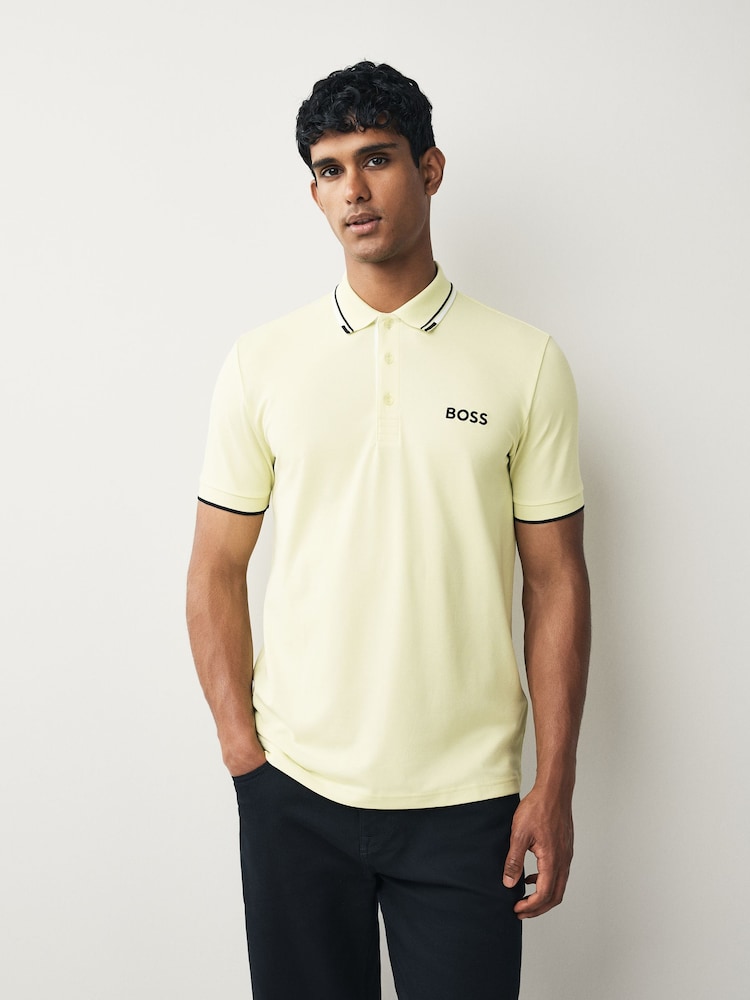 BOSS Green/Lime Paddy Pro Tipped Collar Polo Shirt - Image 1 of 5 BOSS Green/Lime Paddy Pro Tipped Collar Polo Shirt - Image 1 of 5