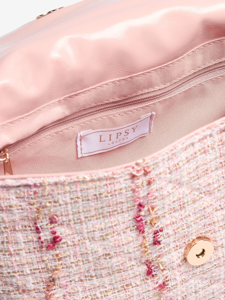 Lipsy Pink Boucle Quilted Chain Shoulder Bag - Image 5 of 5