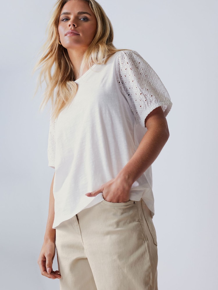 M&Co Petite Broderie Puff Sleeve 100% Cotton T-Shirt - Imagen 2 de 6 M&Co Petite Broderie Puff Sleeve 100% Cotton T-Shirt - Imagen 2 de 6