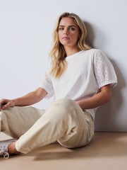 M&Co Petite Broderie Puff Sleeve 100% Cotton T-Shirt - Imagen 5 de 6
