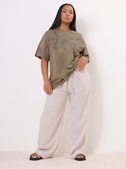 Yours Curve Brown Applique Drop Shoulder 100% Cotton T-Shirt - Image 2 of 5