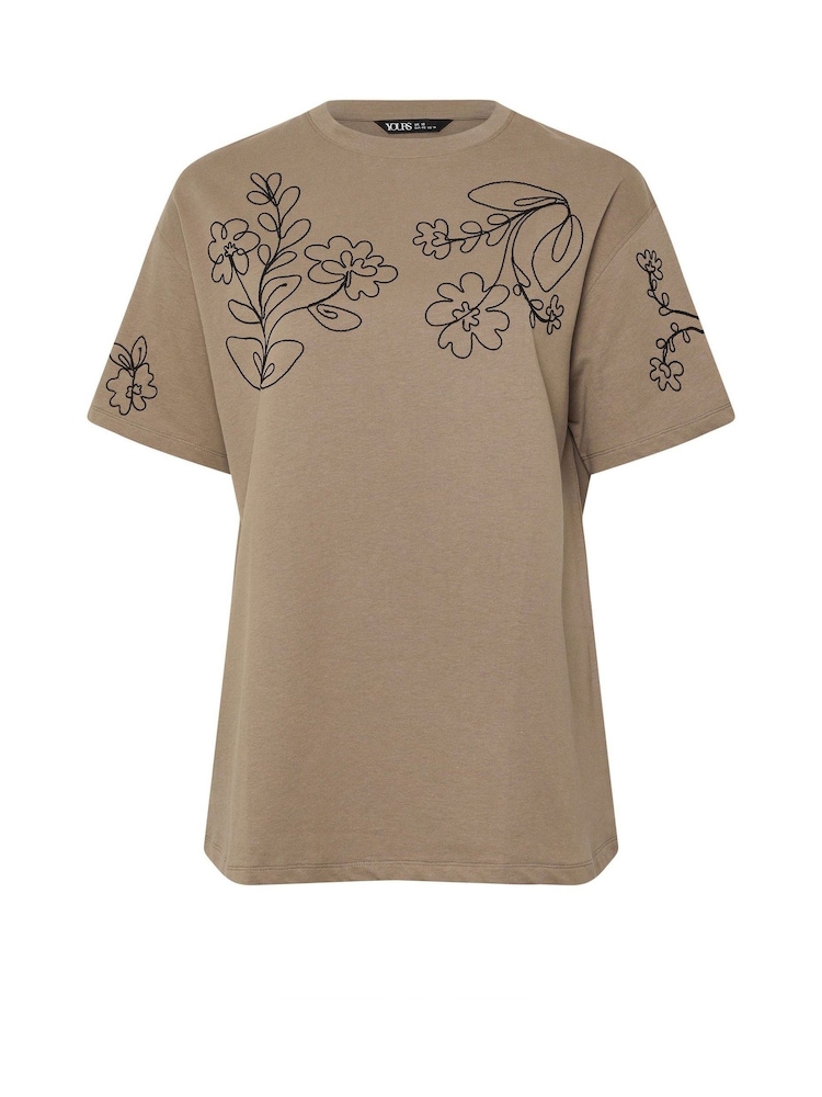 Yours Curve Brown Applique Drop Shoulder 100% Cotton T-Shirt - Image 5 of 5