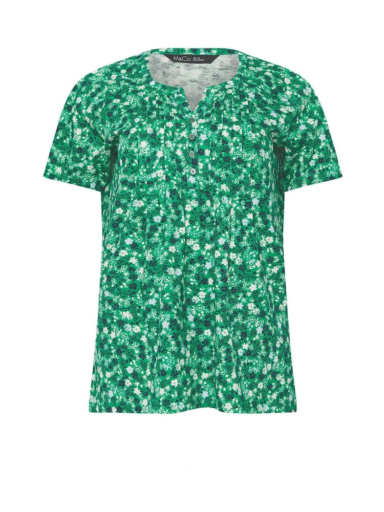 Verde - M&Co Short Sleeve 100% Cotton Henley Top - Imagen 5 de 5