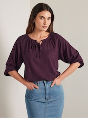 Long Tall Sally Purple Boho Linen Top - Image 1 of 6