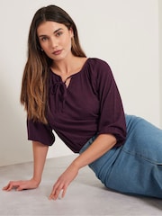 Long Tall Sally Purple Boho Linen Top - Image 4 of 6