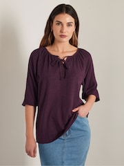 Long Tall Sally Purple Boho Linen Top - Image 5 of 6