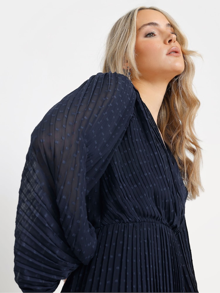Long Tall Sally Blue Chiffon Pleated Dress - Image 3 of 5