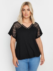 Yours Curve Black Grown On Bubble Hem Crochet 100% Cotton Blouses - Image 1 of 5