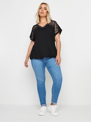 Yours Curve Black Grown On Bubble Hem Crochet 100% Cotton Blouses - Image 2 of 5