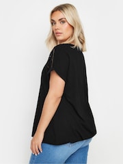 Yours Curve Black Grown On Bubble Hem Crochet 100% Cotton Blouses - Image 3 of 5