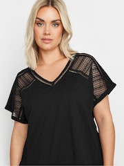Yours Curve Black Grown On Bubble Hem Crochet 100% Cotton Blouses - Image 4 of 5