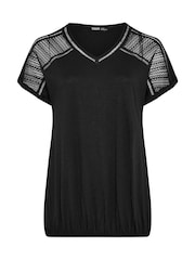 Yours Curve Black Grown On Bubble Hem Crochet 100% Cotton Blouses - Image 5 of 5