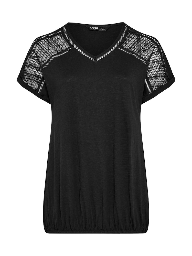 Yours Curve Black Grown On Bubble Hem Crochet 100% Cotton Blouses - Image 5 of 5