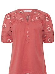 Rosa - M&Co Woven Broderie Sleeve 100% Cotton T-Shirt - Imagen 5 de 5