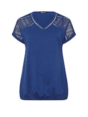 Yours Curve Blue Grown On Bubble Hem Crochet 100% Cotton Blouses - Image 5 of 5