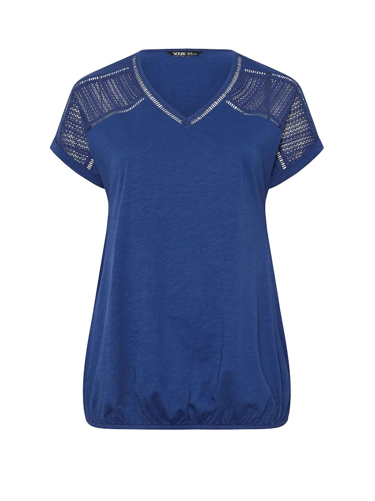 Yours Curve Blue Grown On Bubble Hem Crochet 100% Cotton Blouses - Image 5 of 5