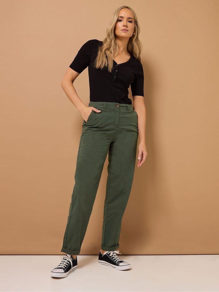 Long Tall Sally Green Cotton Casual Chino Trousers - Image 2 of 5