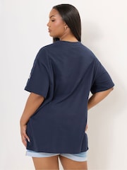 Yours Curve Blue Applique Drop Shoulder 100% Cotton T-Shirt - Image 3 of 5