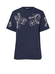 Yours Curve Blue Applique Drop Shoulder 100% Cotton T-Shirt - Image 5 of 5