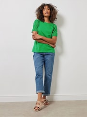 M&Co Green Broderie Puff Sleeve 100% Cotton T-Shirt - Image 3 of 5