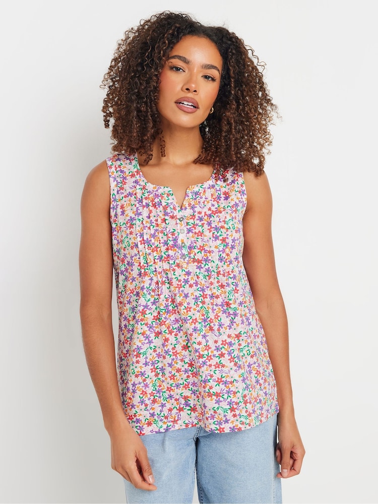 M&Co Pink Sleeveless 100% Cotton Henley Vest - Image 1 of 5 M&Co Pink Sleeveless 100% Cotton Henley Vest - Image 1 of 5