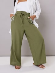Verde - Pantaloni largi cu broderie Yours Curve - Imaginea 1 din 5