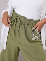 Verde - Pantaloni largi cu broderie Yours Curve - Imaginea 4 din 5