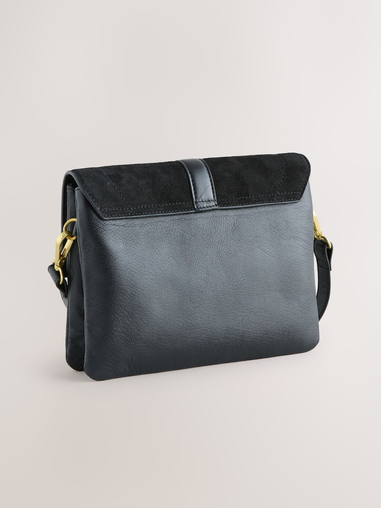 Black Leather Croc Effect Cross-Body Bag - Image 1 of 1