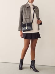 Black Leather Croc Effect Cross-Body Bag - Image 2 of 8