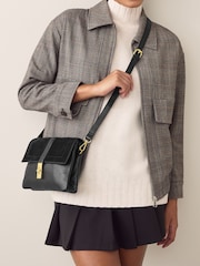 Black Leather Croc Effect Cross-Body Bag - Image 3 of 8