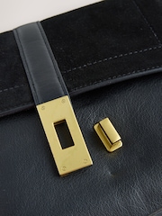 Black Leather Croc Effect Cross-Body Bag - Image 8 of 8